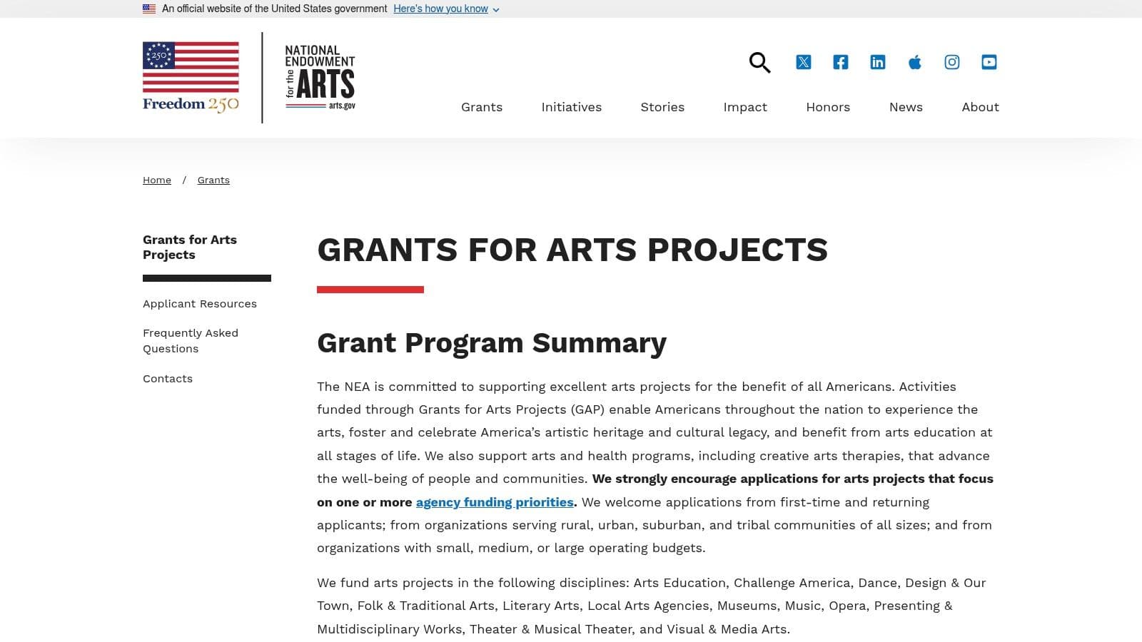 National Endowment for the Arts (NEA) – Grants for Arts Projects