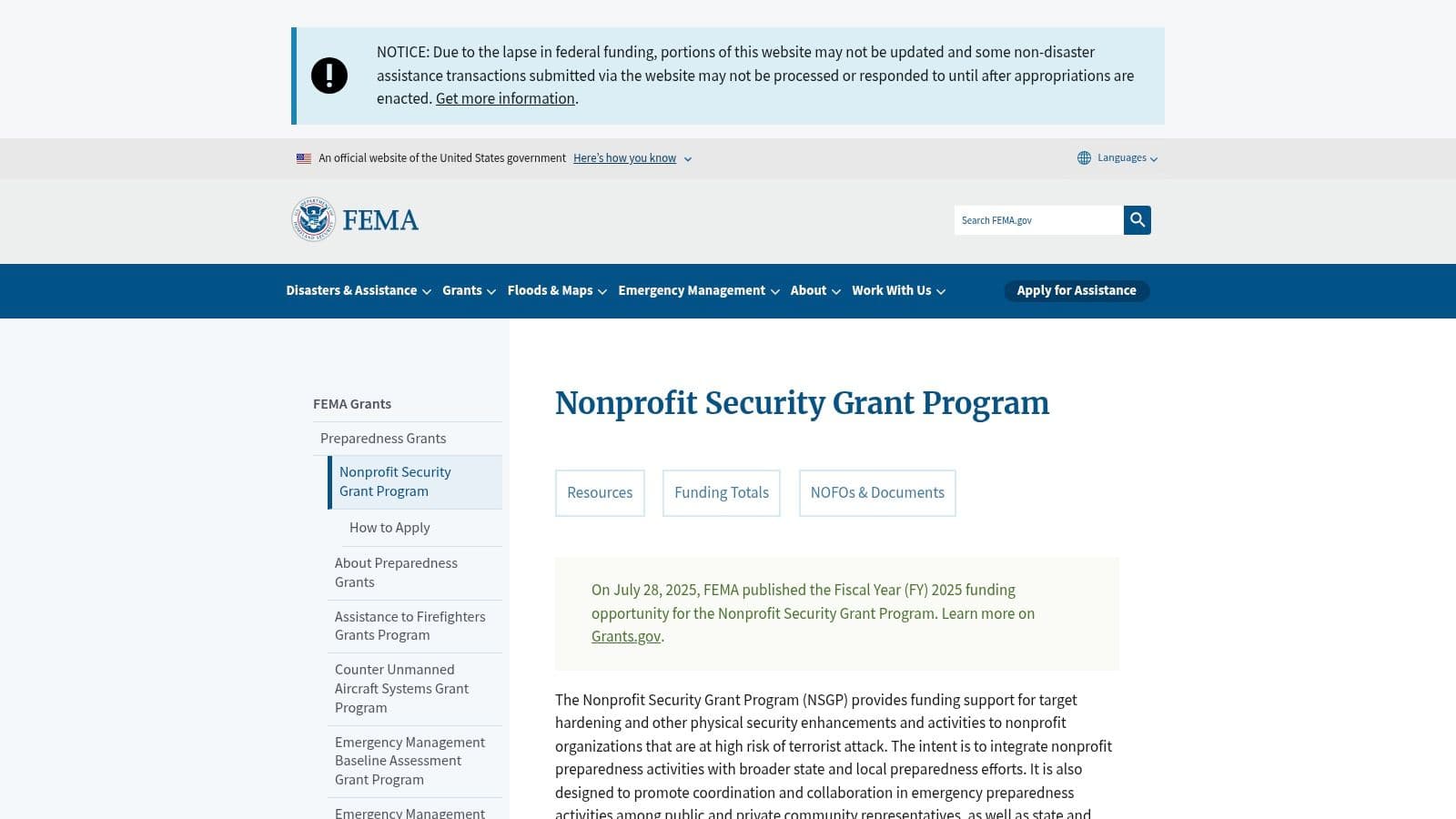 FEMA Nonprofit Security Grant Program (NSGP)