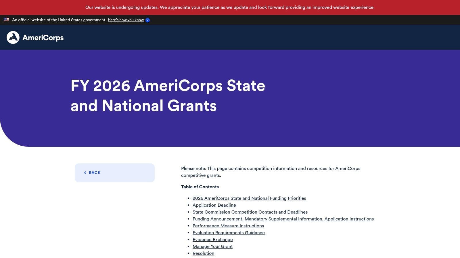 AmeriCorps State and National Grants (FY 2026)