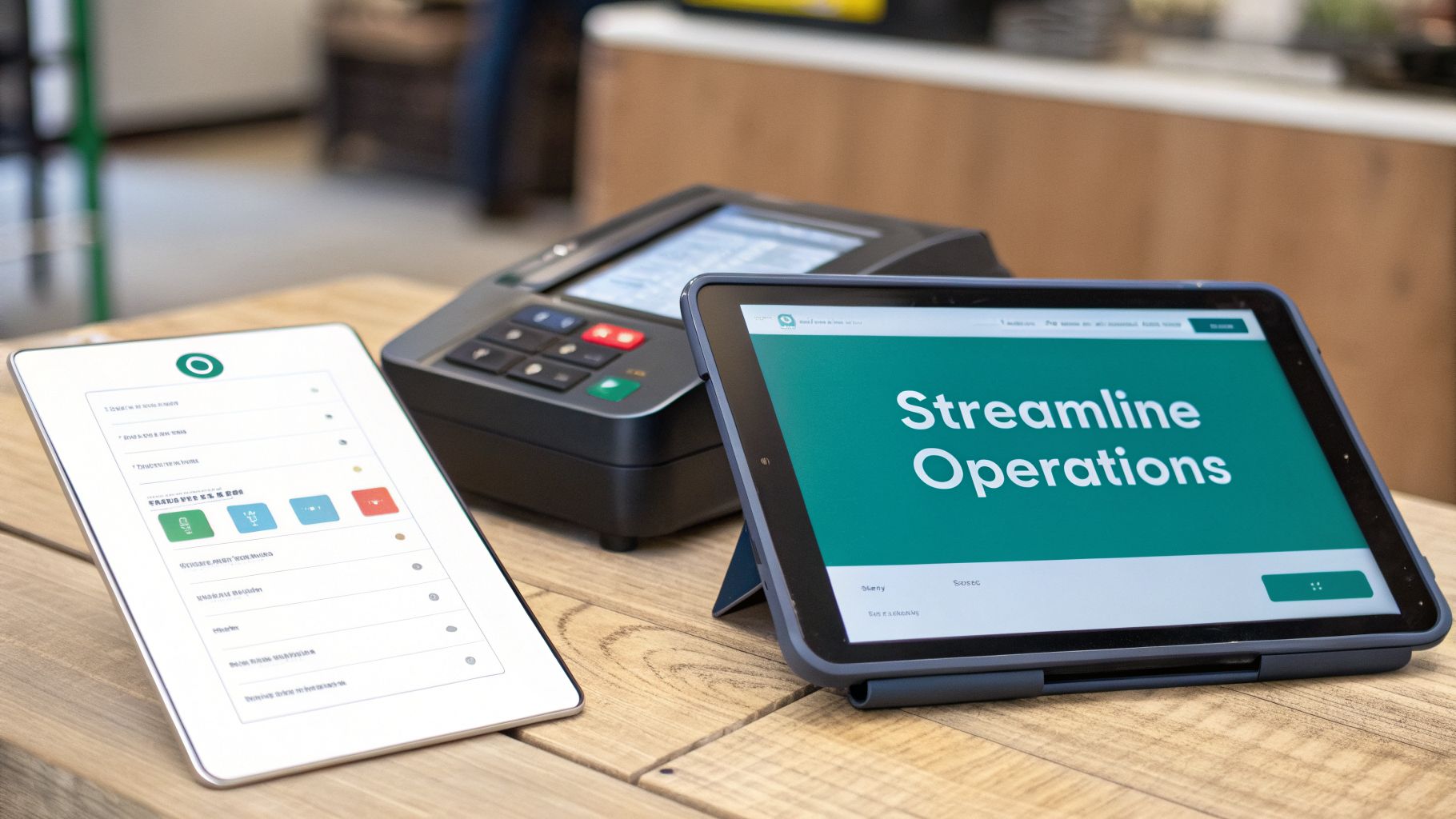 Digital tools including tablets and a payment terminal for streamlined nonprofit event operations