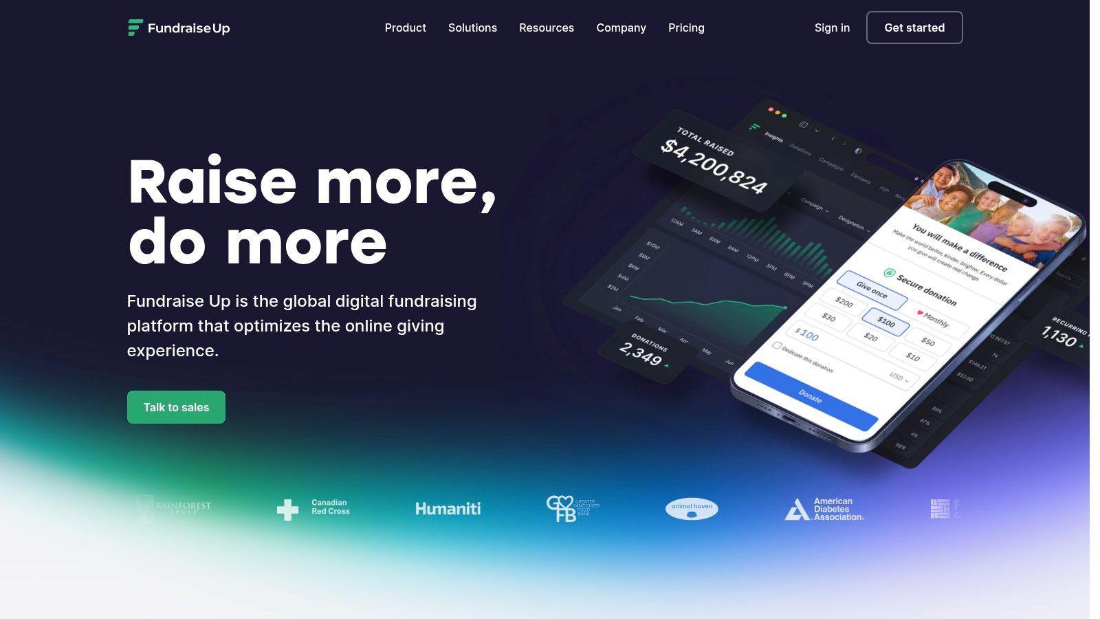 Fundraise Up digital fundraising platform interface.