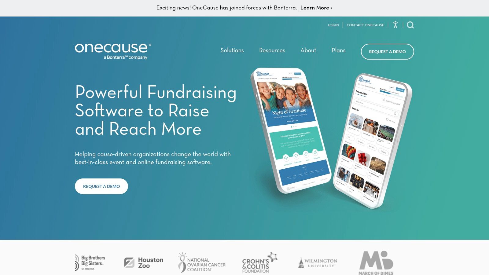 OneCause fundraising software interface.