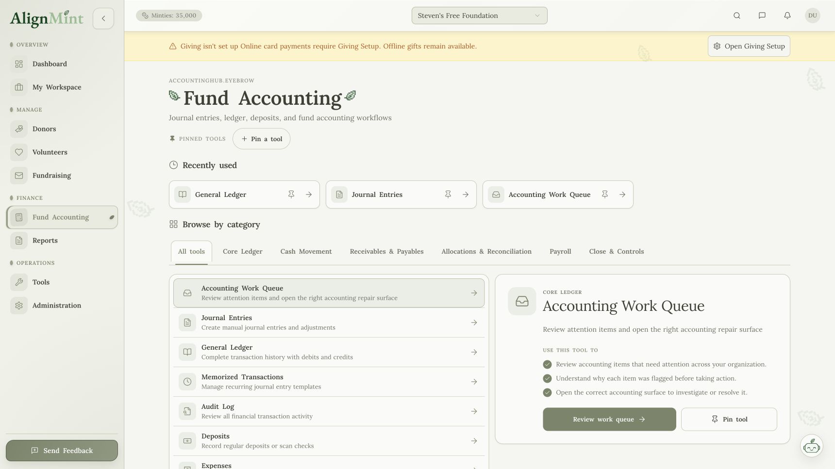 The real AlignMint fund accounting workspace