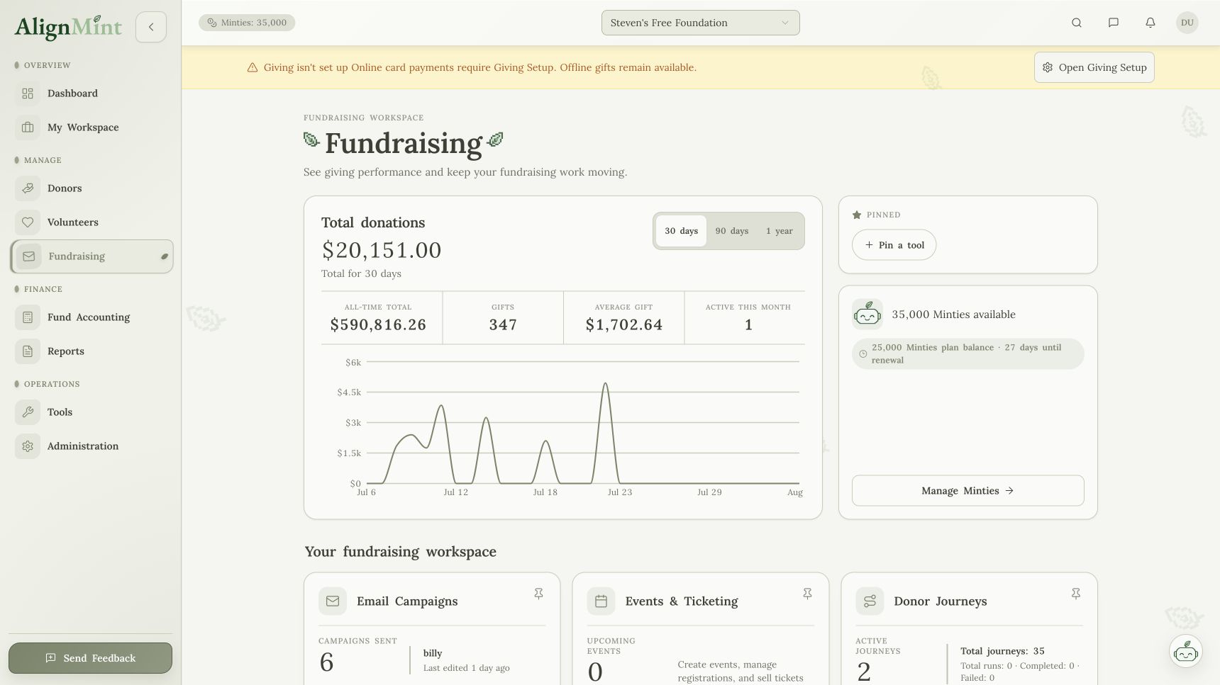 Donation activity graph from the current AlignMint fundraising workspace