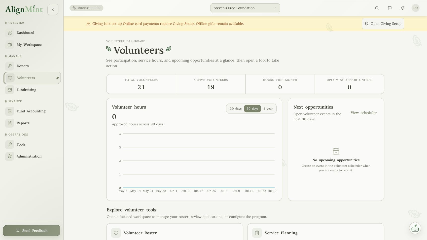 The real AlignMint volunteer dashboard